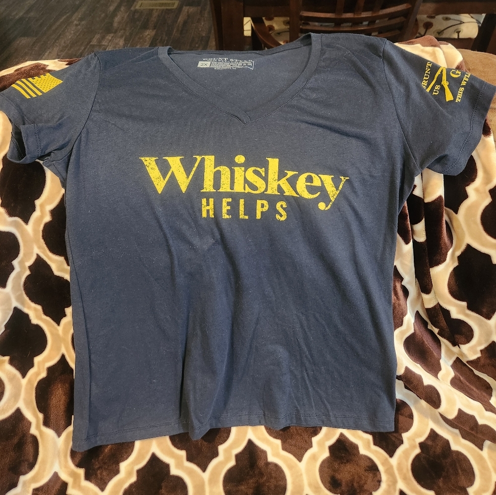 Grunt Style Women's V Neck Navy 2x 2xl XXL Whiskey Helps